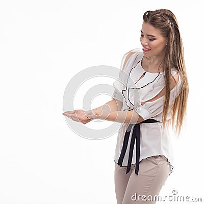 Young woman showing hands Stock Photo