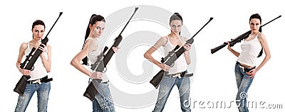 Young woman with a sniper rifle. Stock Photo