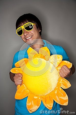 Young showman in glasses smiling Stock Photo