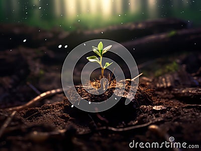 Young shrub sprout growing on a forest floor Cartoon Illustration