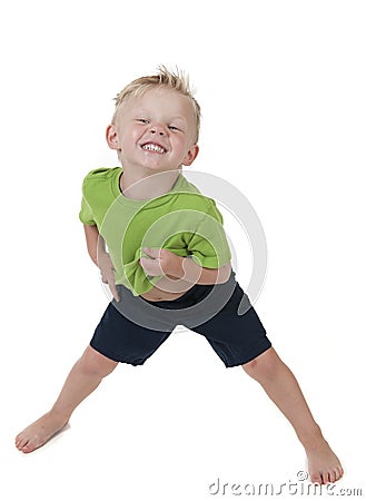 Young silly boy on white Stock Photo