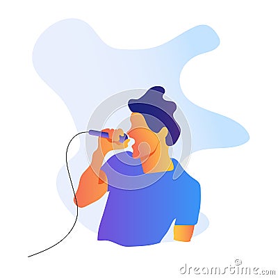 A young singer is singing in a concert Vector Illustration