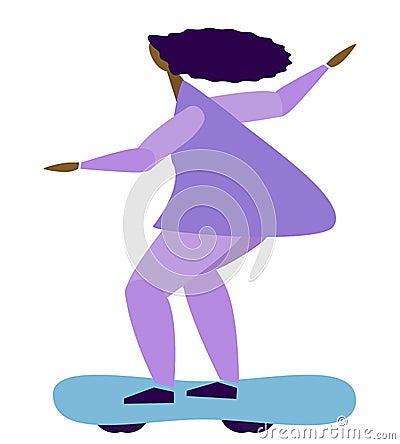 Young skater woman riding on longboard Vector Illustration