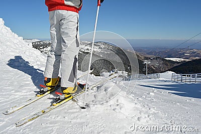 Young skier at the starting position Stock Photo