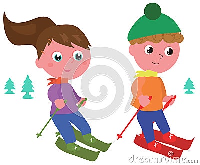 Young skiers isolated vector Vector Illustration