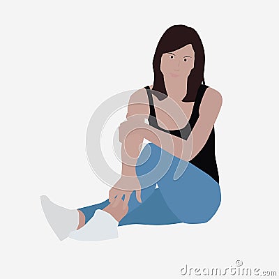 Young slim woman sitting on the ground Vector Illustration