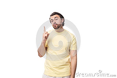 young smart european guy with stubble and mustache is brainstorming Stock Photo