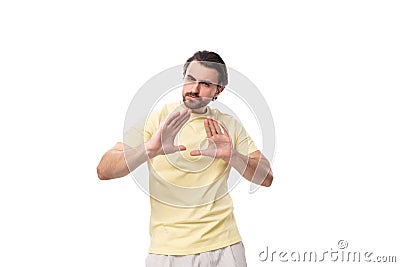 young smart european guy with stubble and mustache is brainstorming Stock Photo