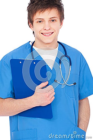 Young smiley nurse boy Stock Photo