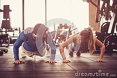 Push-ups i gym. Stock Photo