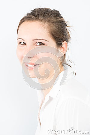 Young Smiling Beautiful Woman. Close-up portrait of a fresh businesswoman girl Stock Photo