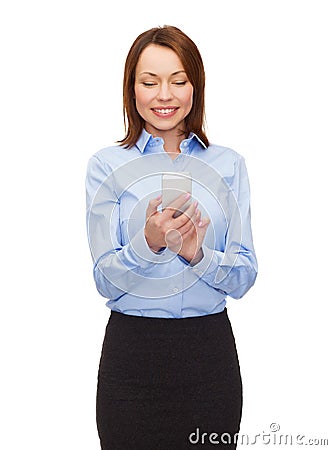 Young smiling businesswoman with smartphone Stock Photo