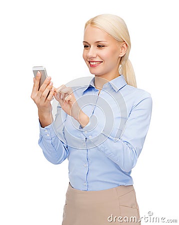 Young smiling businesswoman with smartphone Stock Photo