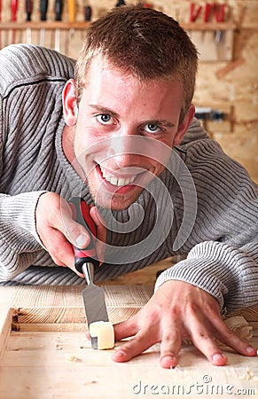 Young smiling carpenter Stock Photo