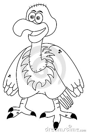 Young smiling eagle standing up for colouring Cartoon Illustration