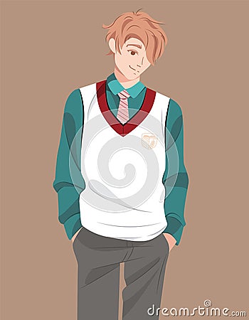 Young smiling student of university or school in uniform. Millennial generation character teen. Happy adolescent boy in Vector Illustration