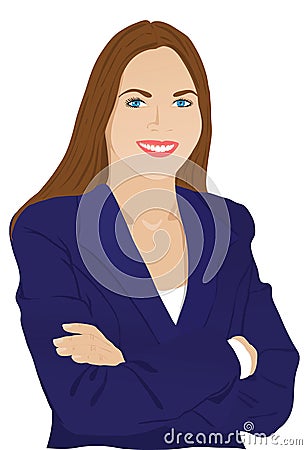 Young smiling woman in a blue business suit Vector Illustration