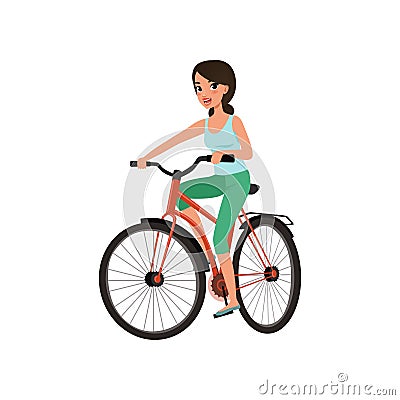 Young smiling woman cycling her bike, active lifestyle concept vector Illustrations on a white background Vector Illustration