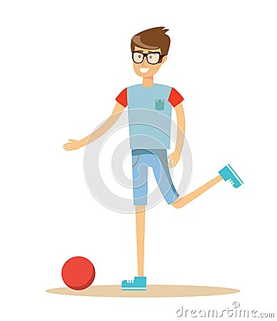 Young soccer player kicking a ball Vector Illustration