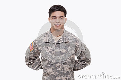 Young soldier at at parade rest Stock Photo