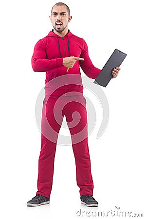 Young sportsman with binder Stock Photo