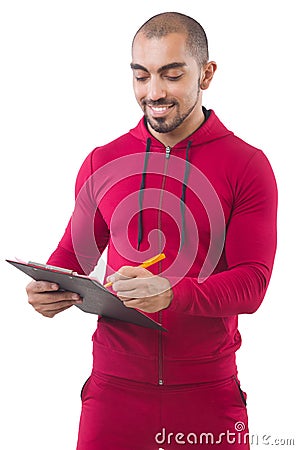 Young sportsman with binder Stock Photo