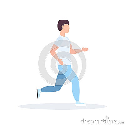 Young sportsman running guy jogging active fithess training healthy lifestyle concept male cartoon character full length Vector Illustration