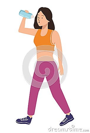 young sportswoman drinking water Vector Illustration