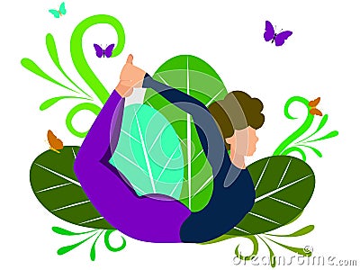 Young sporty attractive woman practicing yoga, doing Dhanurasana exercise, Bow pose, working out, yoga studio. In Vector Illustration