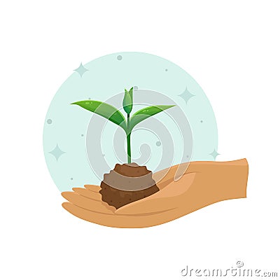 A young sprout in a clump of soil. Vector illustration. Seedling planting season. Subsistence farming Vector Illustration