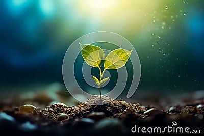 Young sprout of a ficus. Eco concept future earth. Home flower care. Green thinking concept Stock Photo