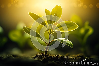 Young sprout of a ficus. Eco concept future earth. Home flower care. Green thinking concept Stock Photo