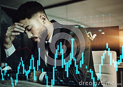 I need a break desperately. a young stock market expert looking stressed out at work. Stock Photo