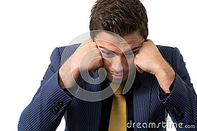 Young stressed overwhelmed businessman Stock Photo