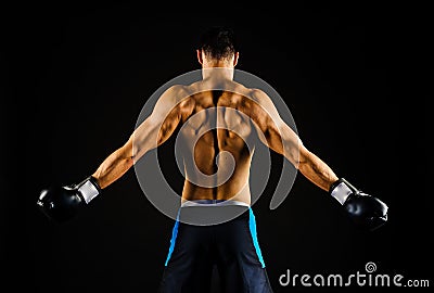 Young strong boxer with boxing gloves Stock Photo