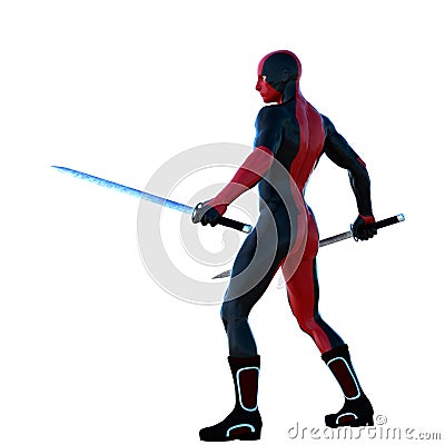 A young strong man in a red and black super suit Stock Photo