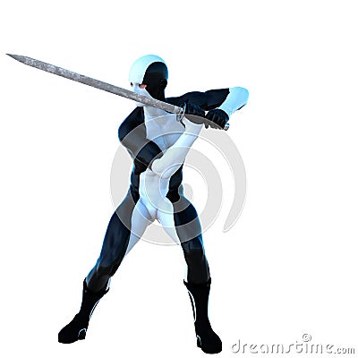 A young strong man in white and black super suit Stock Photo