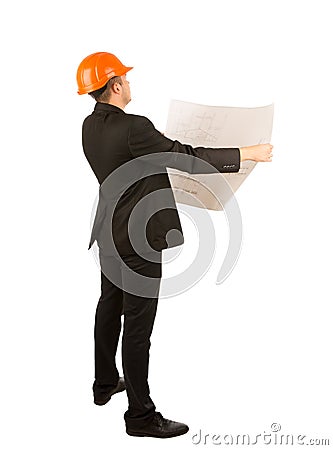 Young structural engineer holding as blueprint Stock Photo