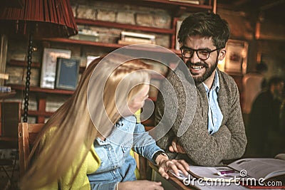 Young student couple helping etch other to study. Stock Photo
