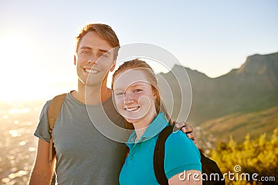 Young student couple on a nature hike together Stock Photo