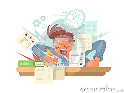 Young student on exam Vector Illustration