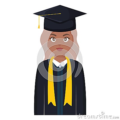 Young student graduated girl black character Vector Illustration