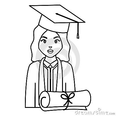 Young student graduated girl with diploma Vector Illustration