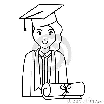 Young student graduated girl with diploma Vector Illustration