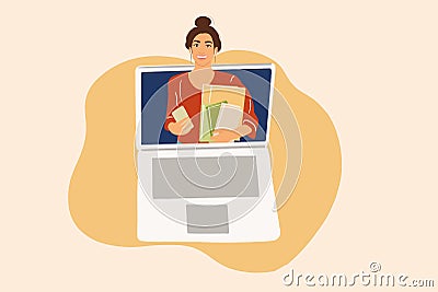 Young student in laptop monitor Vector Illustration