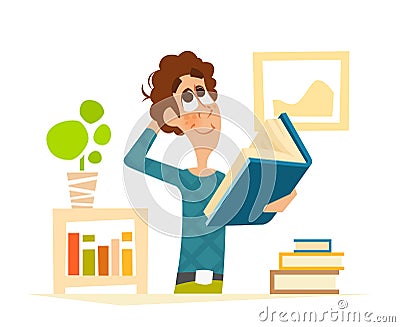 Young student reading a book Vector Illustration