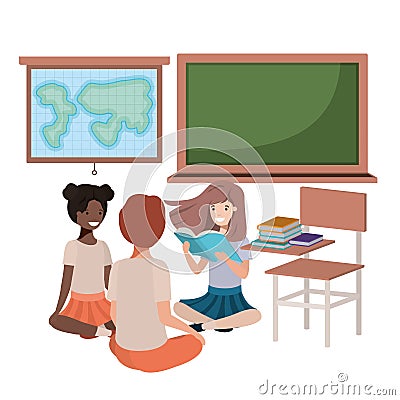 Young students in geography classroom Vector Illustration