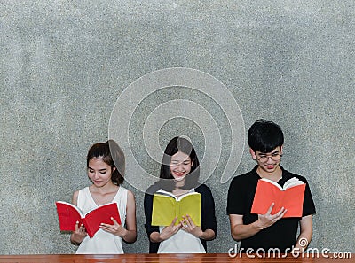 Young Students Group Smile Reading School Folders Book Stock Photo