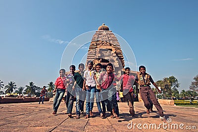 Young students having fun during excursion Editorial Stock Photo