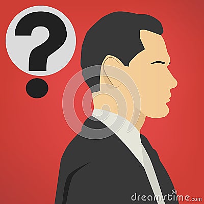 Young successful business man with a question mark vector icon. Vector Illustration